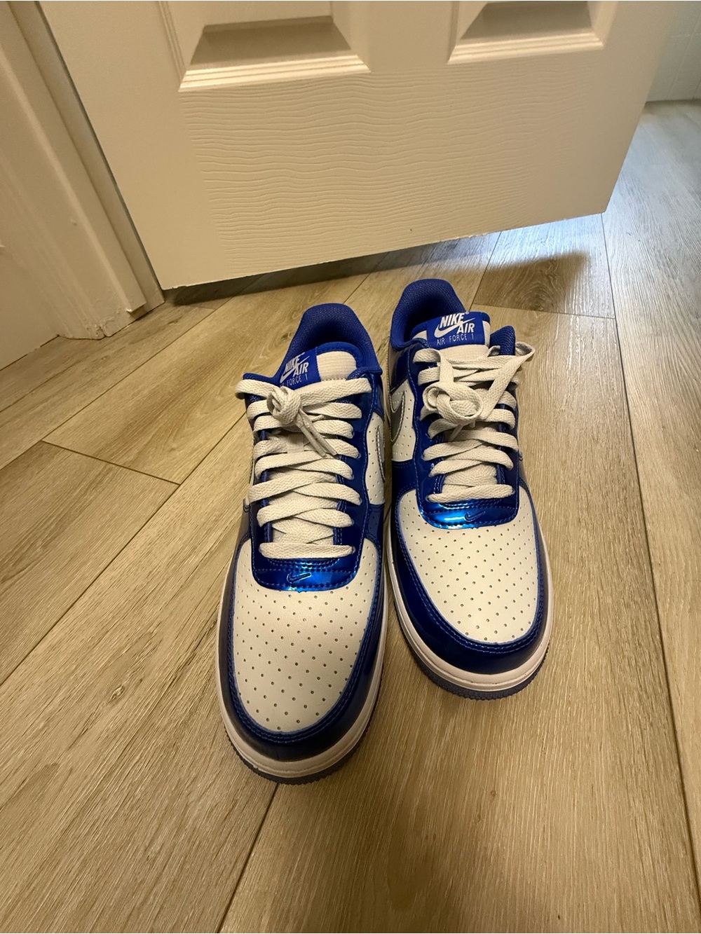 Nike Low Top Sneakers - White, Royal Blue & Iridescent Swoosh - Picture 2 of 4